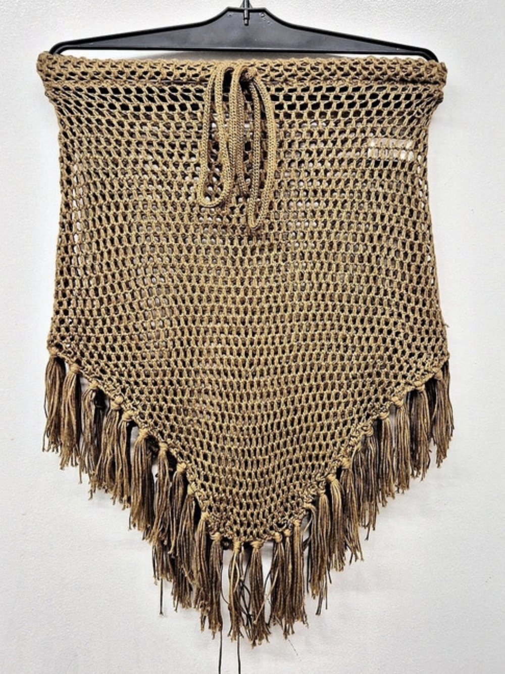 🌼5/$20 FCT WITH Love Brown Fringe Crochet Crop Top Bottom Swimwear Cover Up M